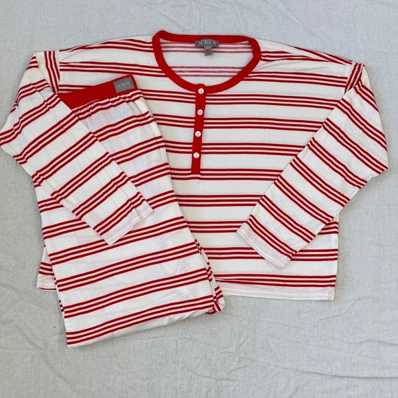 J.Crew Womens ECO Dreamiest LS Henley 2pc. Strip Pajama Set Top Pants Sz. Large - Picture 2 of 15